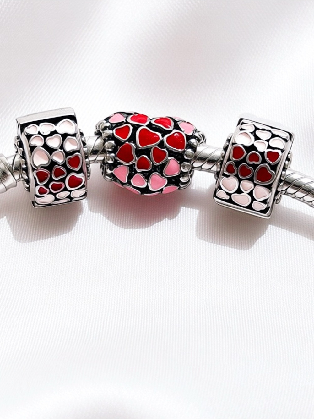 Silver Sanrio Hearts Charm & Hearts Clip Charms (3-pieces set)